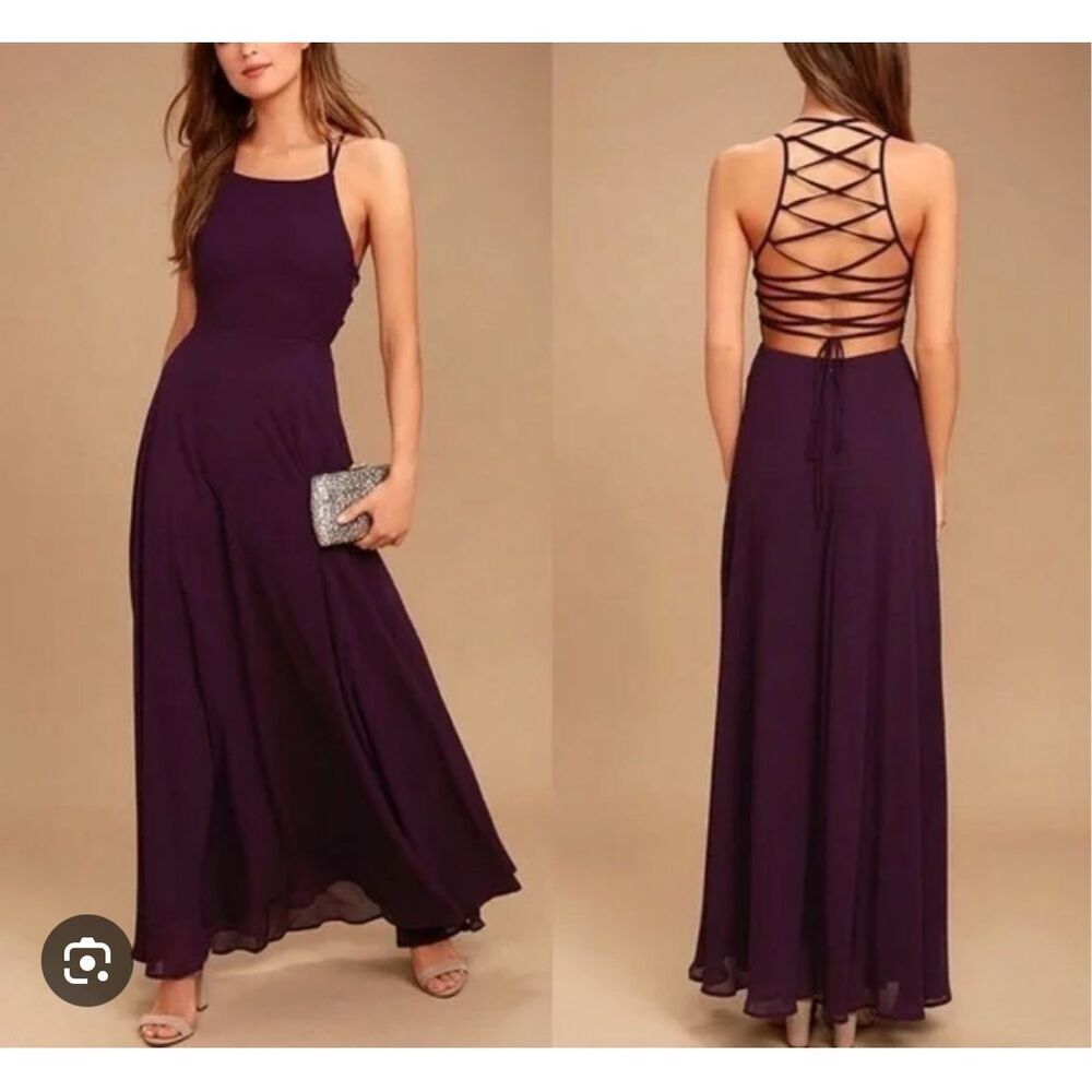 Lulu’s Strappy To Be Here Purple Lace-Up Maxi Dress size small